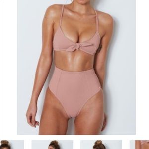 White Fox Boutique High Waisted Ribbed Swim Set